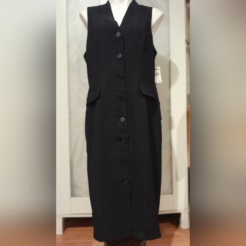 New- Maggy London- Dark Navy Bue Sleeveless Button-Down Blazer Dress, Size 14
